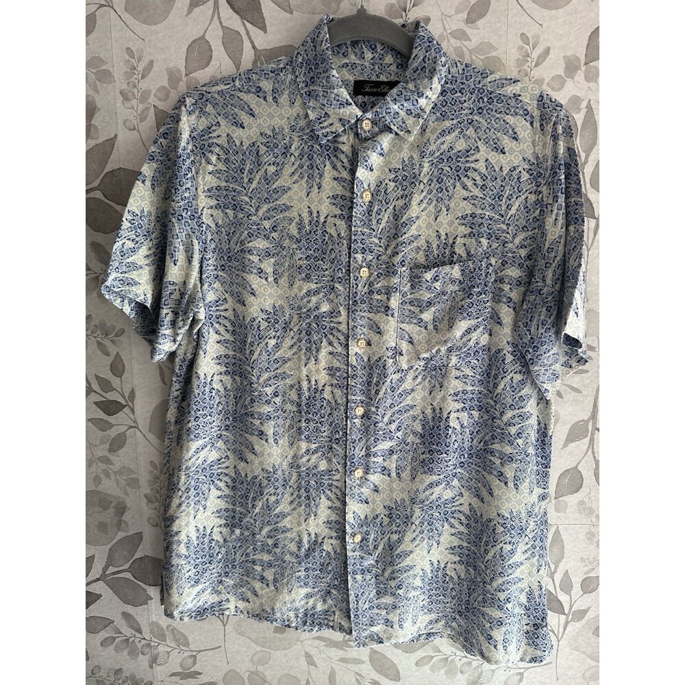 Tasso Elba Men’s Small Blue Tropical Floral Silk Blend Short Sleeve Shirt